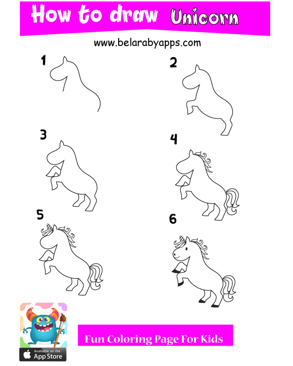 تعليم رسم يونيكورن - تعليم رسم اطفال للحيوانات خطوة بخطوة